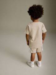 Neutral 100% Cotton Short Sleeve Colourblock T-Shirt and Shorts Set (3mths-7yrs) - Image 3 of 7