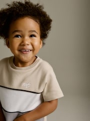 Neutral 100% Cotton Short Sleeve Colourblock T-Shirt and Shorts Set (3mths-7yrs) - Image 4 of 7