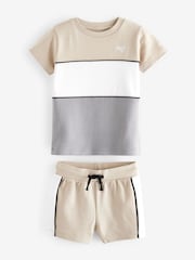 Neutral 100% Cotton Short Sleeve Colourblock T-Shirt and Shorts Set (3mths-7yrs) - Image 5 of 7
