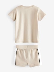 Neutral 100% Cotton Short Sleeve Colourblock T-Shirt and Shorts Set (3mths-7yrs) - Image 6 of 7
