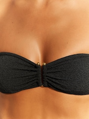 Black Textured Trim Bandeau Bikini Top - Image 4 of 5