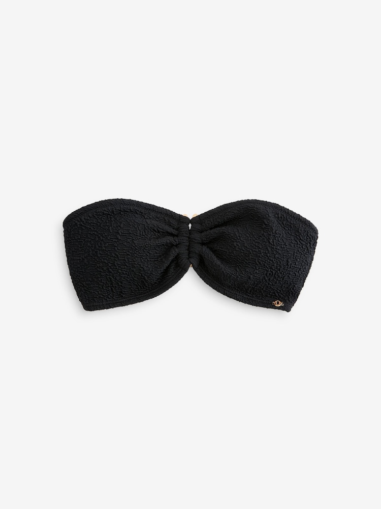 Black Textured Trim Bandeau Bikini Top - Image 5 of 5