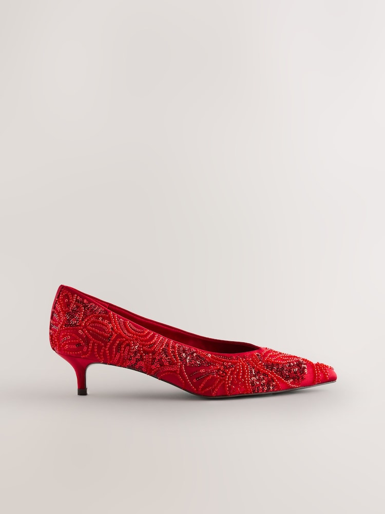 Red Forever Comfort® Embellished Kitten Heels - Image 1 of 10 Red Forever Comfort® Embellished Kitten Heels - Image 1 of 10