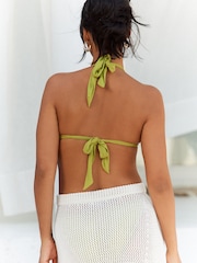 Rochelle Lime Green Rib Rib Triangle Bikini Top - Image 3 of 5