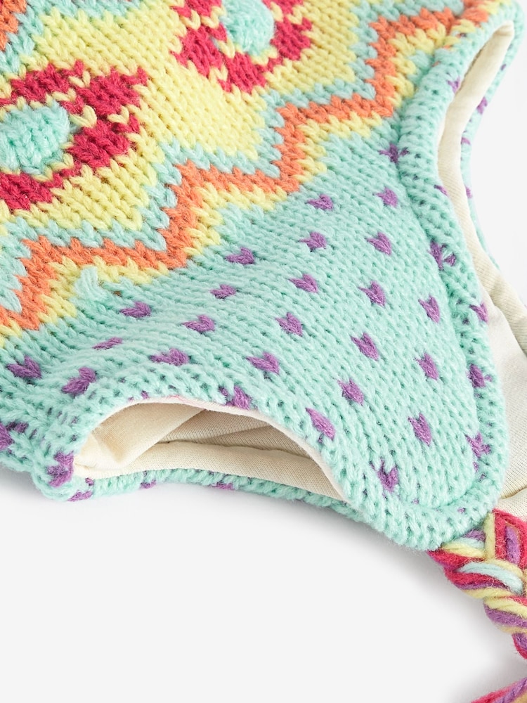 Aqua/Pink - Trappermütze mit Fairisle-Muster (3 Monate bis 13 Jahre) - Bild 2 von 2