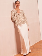 Neutral Brown Space Dye Button Neck Jumper - Image 2 of 6