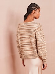 Neutral Brown Space Dye Button Neck Jumper - Image 3 of 6