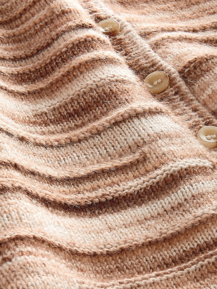 Neutral Brown Space Dye Button Neck Jumper - Image 6 of 6