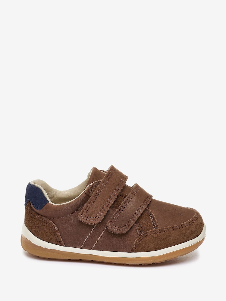 Tan Brown Wide Fit (G) Touch Fastening Leather First Walker Baby Shoes - Image 1 of 4