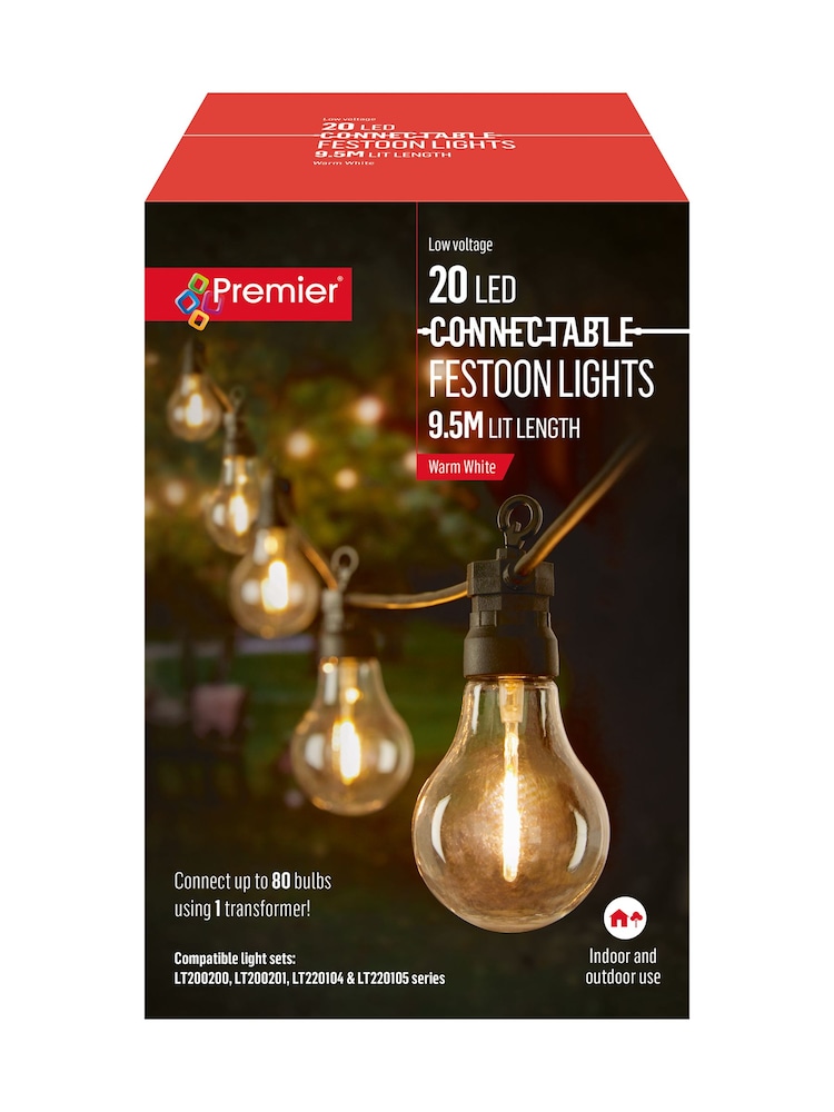 Premier Decorations Ltd Garden 20 Warm White Connectable Festoon Lights - Image 3 of 3