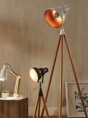 Pacific White Metal Larkin Natural Wood Tripod Floor Light - Image 1 of 1
