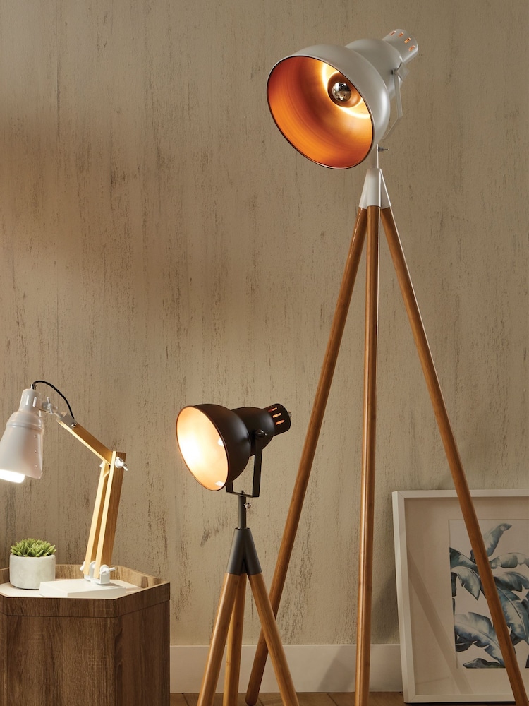 Pacific White Metal Larkin Natural Wood Tripod Floor Light - Image 1 of 1