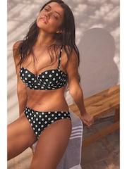 Black/White Spot Ruched Side High Leg Bikini Bottoms - Image 2 of 5