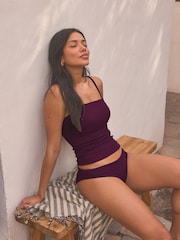Purple Crinkle High Leg Brazilian Bikini Bottoms - Image 3 of 6