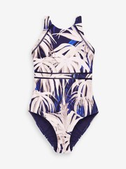 Navy Palm Print High Neck Tummy Control Shaping Swimsuit - Image 5 of 5