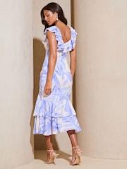 Lipsy White Petite Strappy Ruffle Tiered Printed Midi Dress - Image 3 of 4
