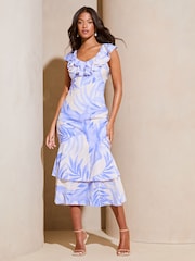 Lipsy White Petite Strappy Ruffle Tiered Printed Midi Dress - Image 4 of 4