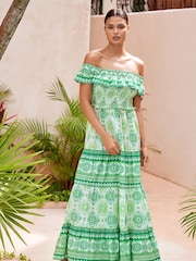 Lipsy Shirred Bardot Tiered макси Праздничные принтованные платья - Изображение 1 из 4