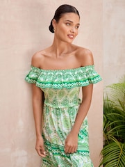 Lipsy Shirred Bardot Tiered макси Праздничные принтованные платья - Изображение 2 из 4