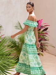 Lipsy Shirred Bardot Tiered макси Праздничные принтованные платья - Изображение 3 из 4