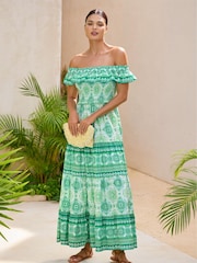 Lipsy Shirred Bardot Tiered макси Праздничные принтованные платья - Изображение 4 из 4