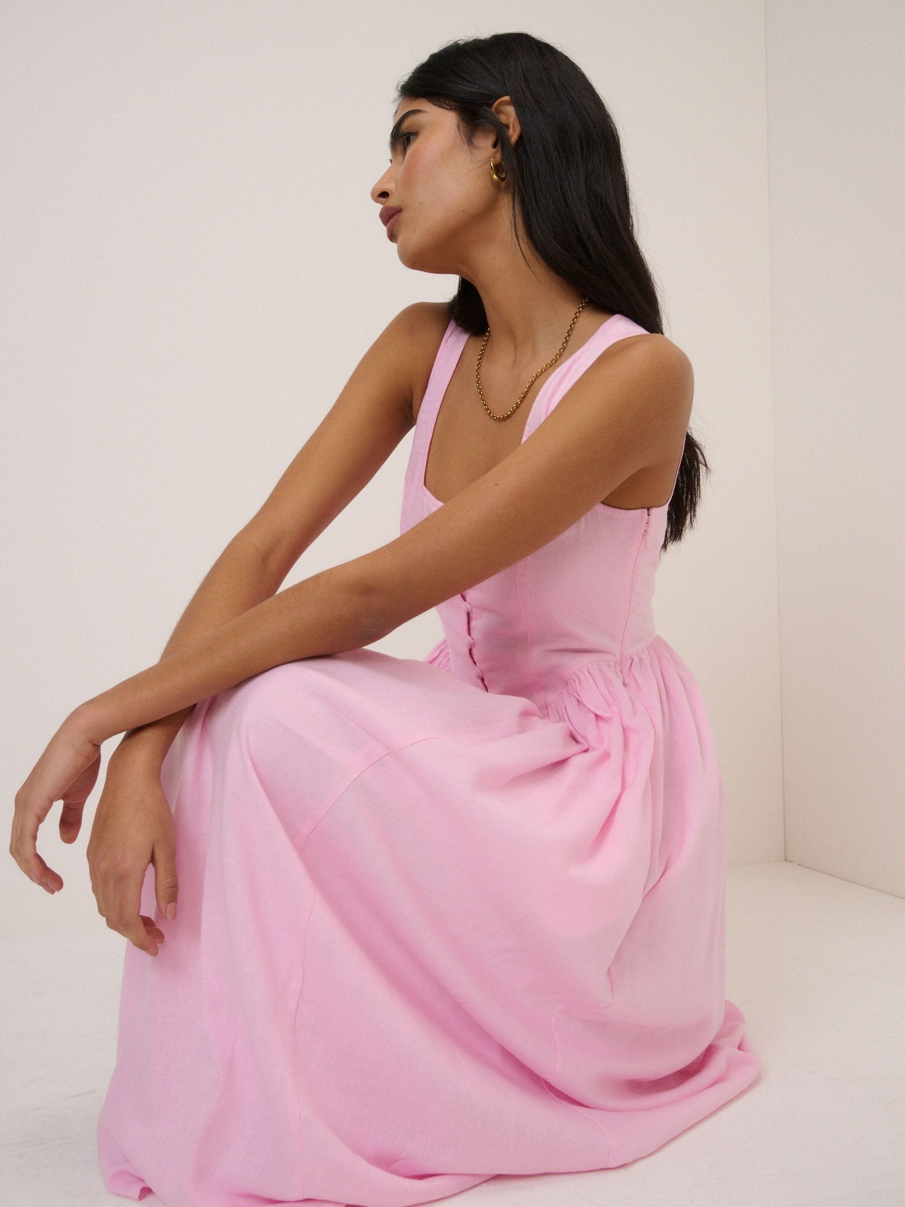 Buy Nobodys Child Pink Cora Square Neck A-Line Midi Dress from