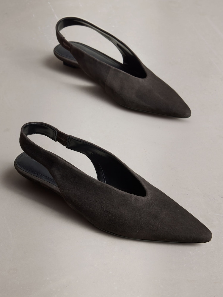 Chocolate Brown Forever Comfort® Suede Leather Low Sling Back Wedges - Image 9 of 9