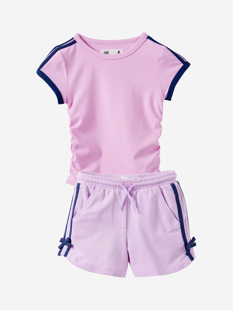 Cotton On Purple Soft Stretch Gathered Short Sleeve Baby T-Shirt & Kelcey Shorts Set - Image 1 of 4
