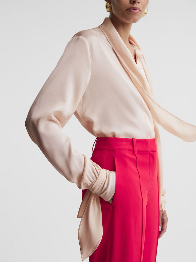 Reiss Nude Giselle Tie Detail Blouse - Image 1 of 6