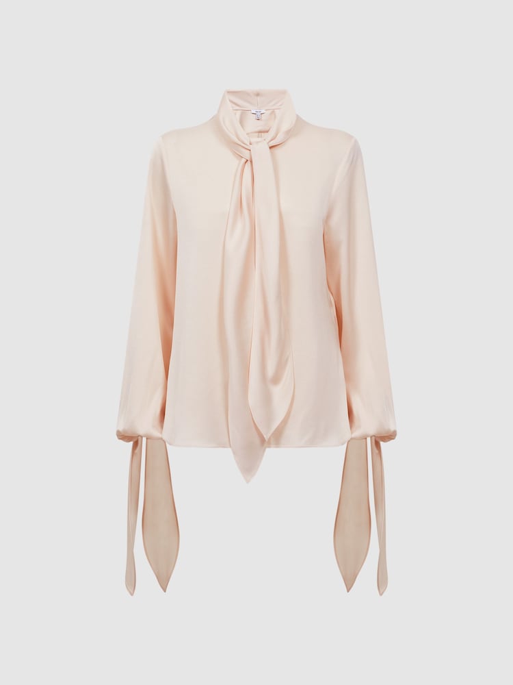 Reiss Nude Giselle Tie Detail Blouse - Image 2 of 6 Reiss Nude Giselle Tie Detail Blouse - Image 2 of 6