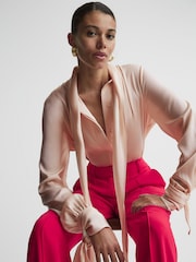 Reiss Nude Giselle Tie Detail Blouse - Image 6 of 6
