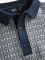 Black/White Short Sleeve Geo Pattern Polo Shirt (3-16yrs) - Image 3 of 3