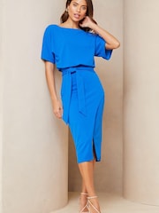 Lipsy Blue Kimono Belted Midi Dress - Image 1 of 4