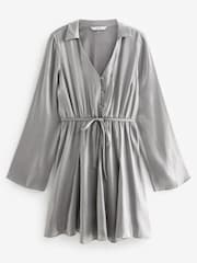 Silver Metallic Long Flutter Sleeve Mini Dress - Image 5 of 6