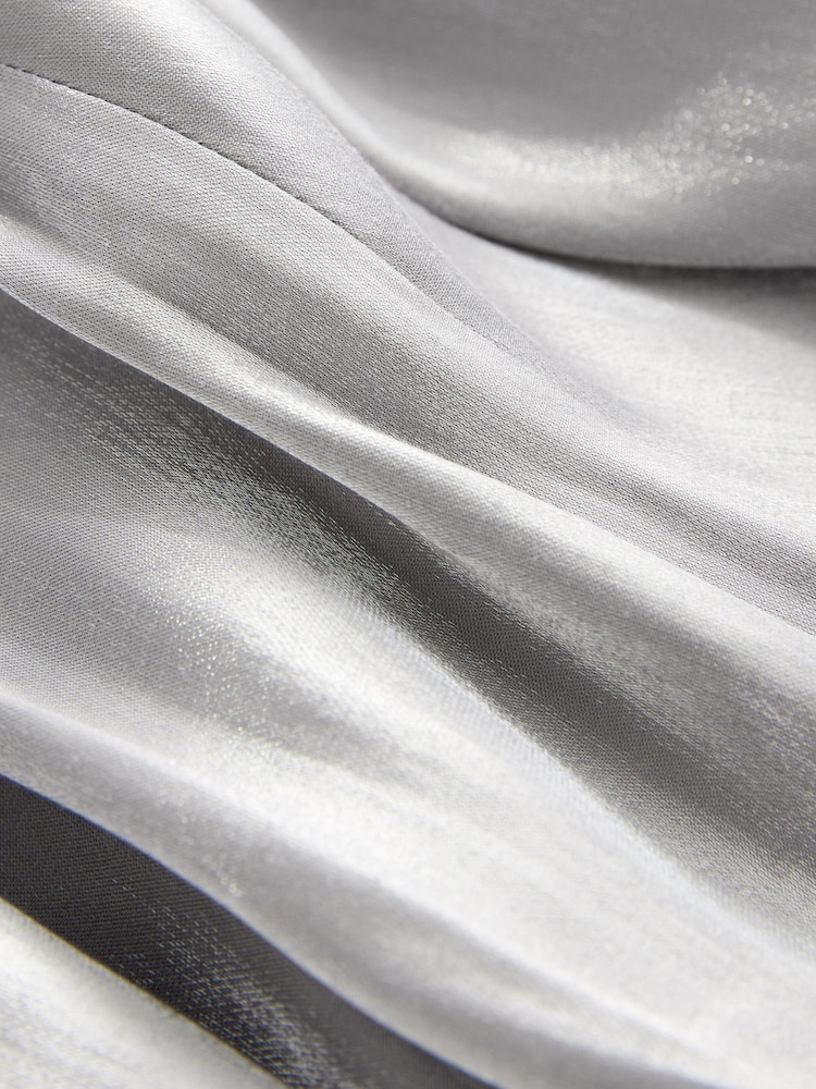 Silver Metallic Long Flutter Sleeve Mini Dress - Image 6 of 6