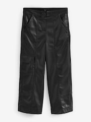 Black Faux Leather PU Cargo Trousers - Image 1 of 6