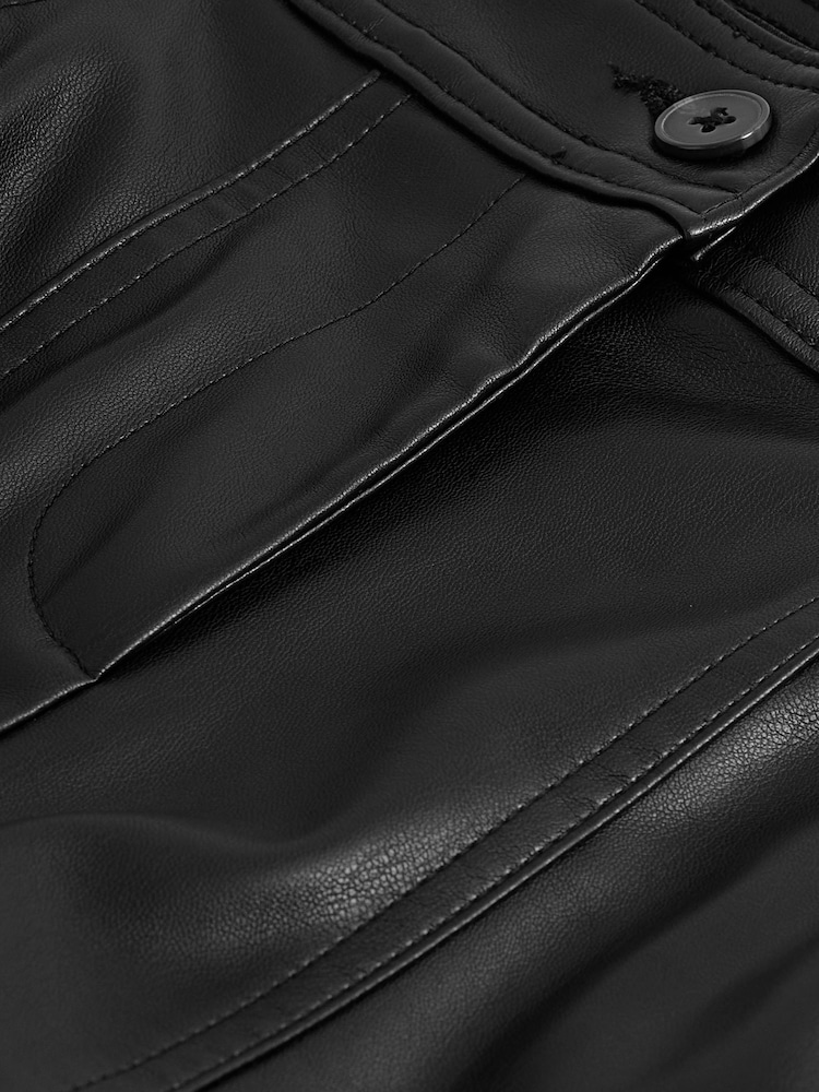 Black Faux Leather PU Cargo Trousers - Image 2 of 6