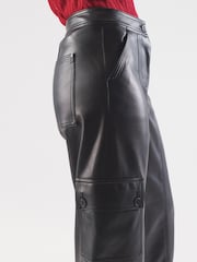 Black Faux Leather PU Cargo Trousers - Image 4 of 6
