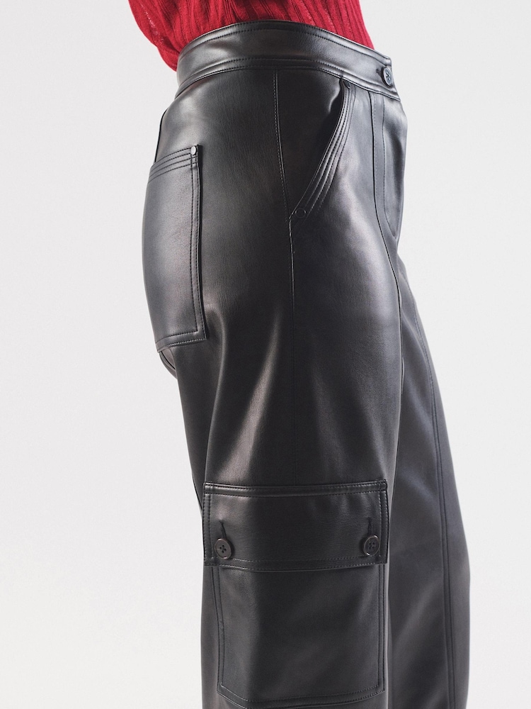 Buy Black Faux Leather PU Cargo Trousers from Next Luxembourg