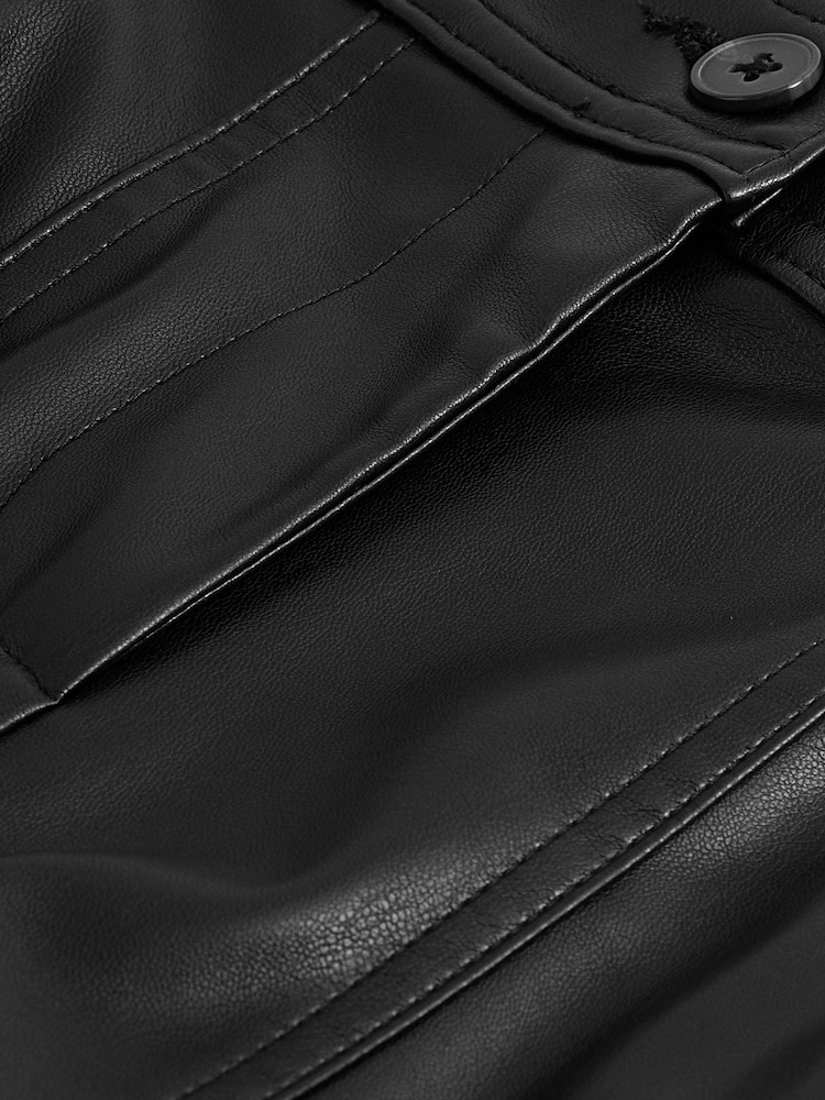 Black Faux Leather PU Cargo Trousers - Image 6 of 6