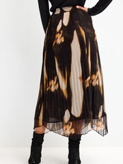 Schwarz mit Marmordruck - Plissierter Chiffon-Midirock - Bild 3 von 6