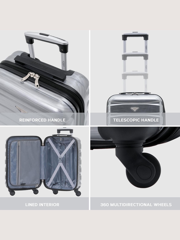 Plata con brillo - Juego de 3 maletas grandes y resistentes de cabina y para facturar de Flight Knight - Imagen 5 de 5