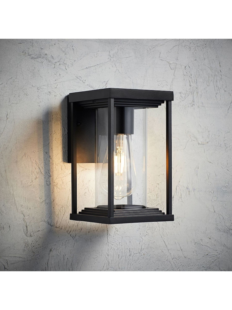 Lights4fun Black Lantern Outdoor Wall Light - Image 1 of 1 Lights4fun Black Lantern Outdoor Wall Light - Image 1 of 1