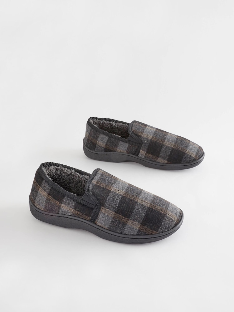 Grey Check Closed Back Slippers - Image 1 of 8