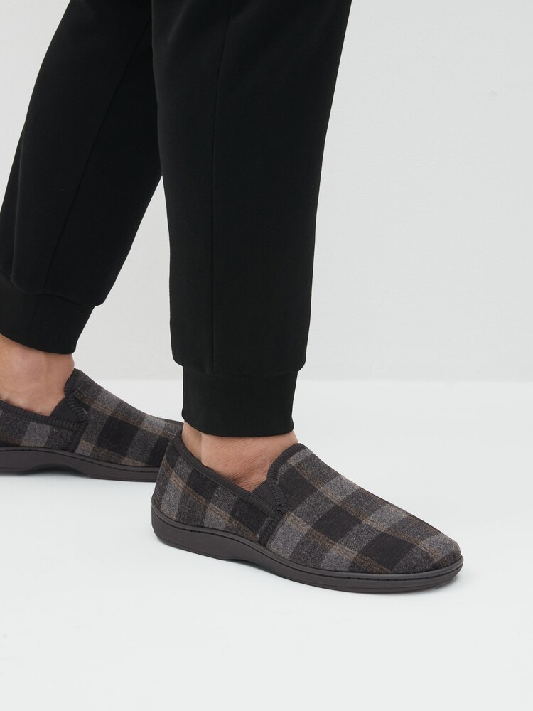 Grey Check Closed Back Slippers - Image 2 of 8