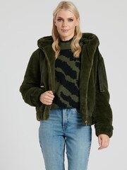 South Beach Green Faux Fur Hooded Jacket - Image 1 of 2