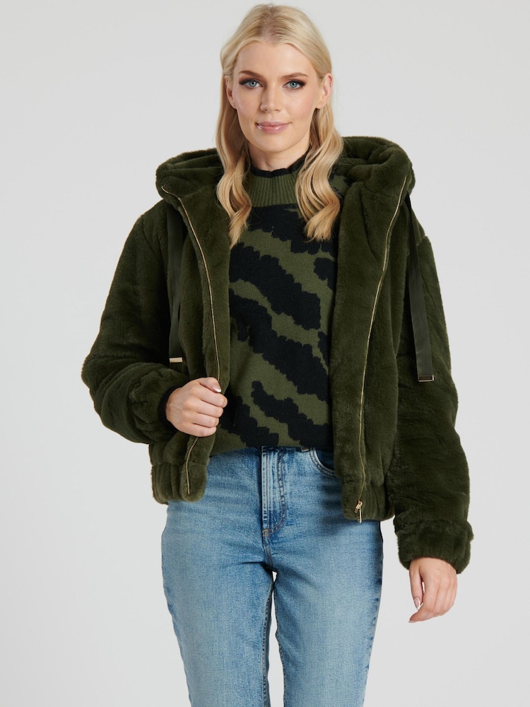 South Beach Green Faux Fur Hooded Jacket - Image 1 of 2