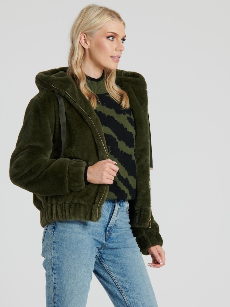 South Beach Green Faux Fur Hooded Jacket - Image 2 of 2