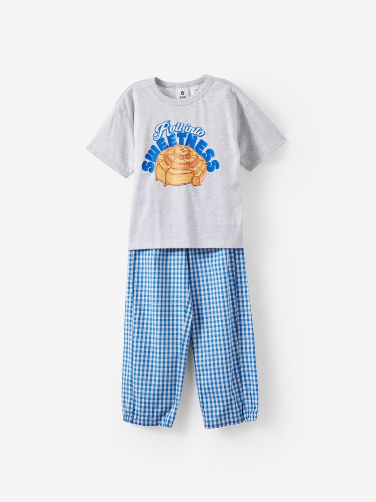 Cotton On Blue Sleep T-Shirt & Poplin Pyjamas Set - Image 1 of 3 Cotton On Blue Sleep T-Shirt & Poplin Pyjamas Set - Image 1 of 3