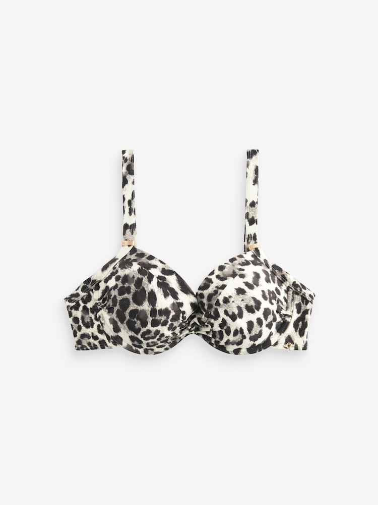 Gris/Cream Leopard - Haut de bikini rembourré à bretelles et halter à armatures - Image 6 of 6